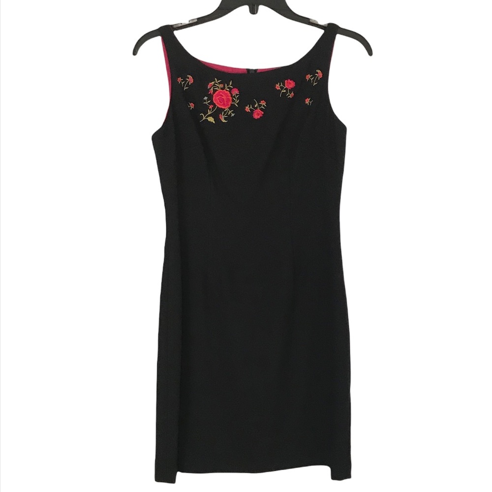 Vintage Donna Ricco Embroidered Floral Black Dress